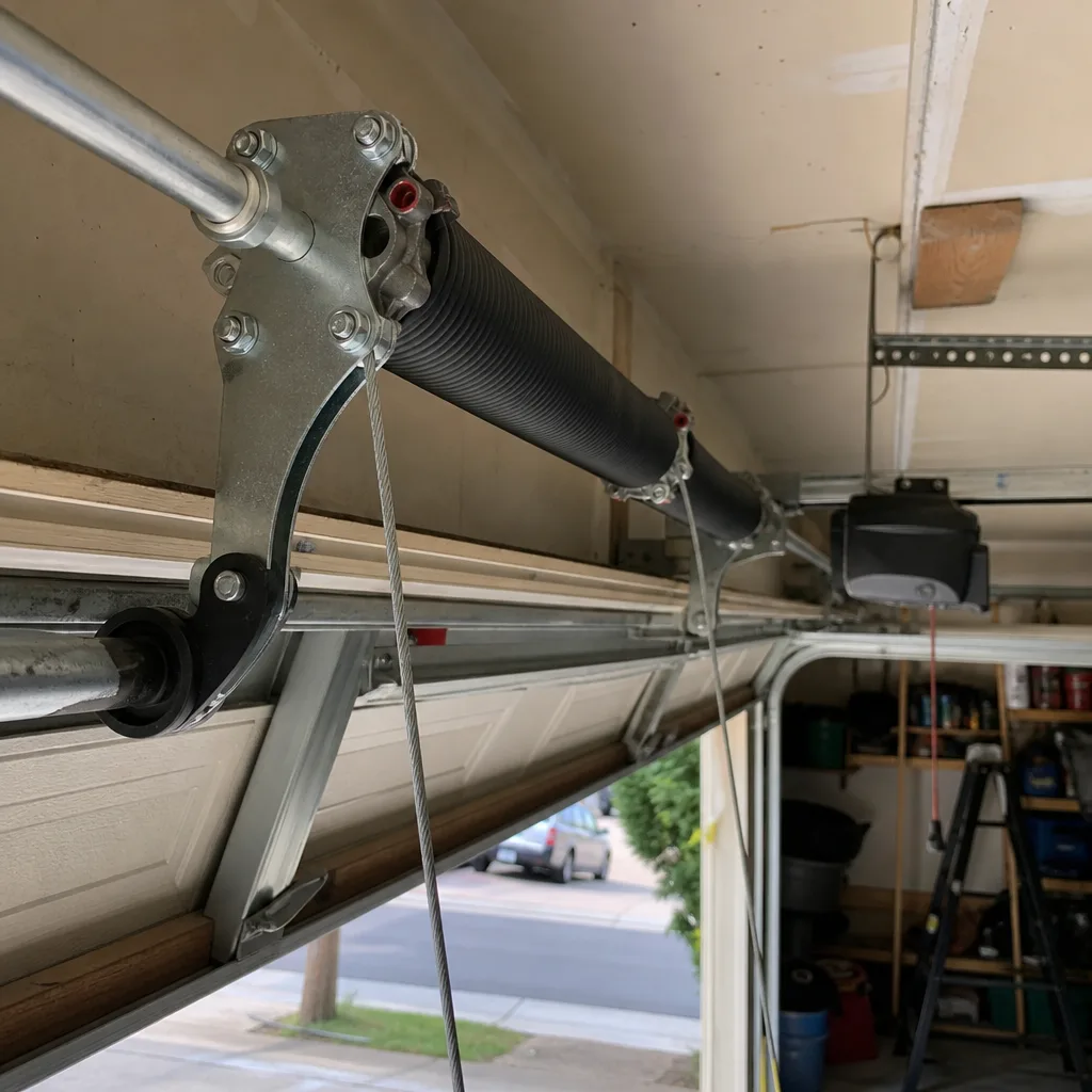 Garage door torsion spring system repair and replacement